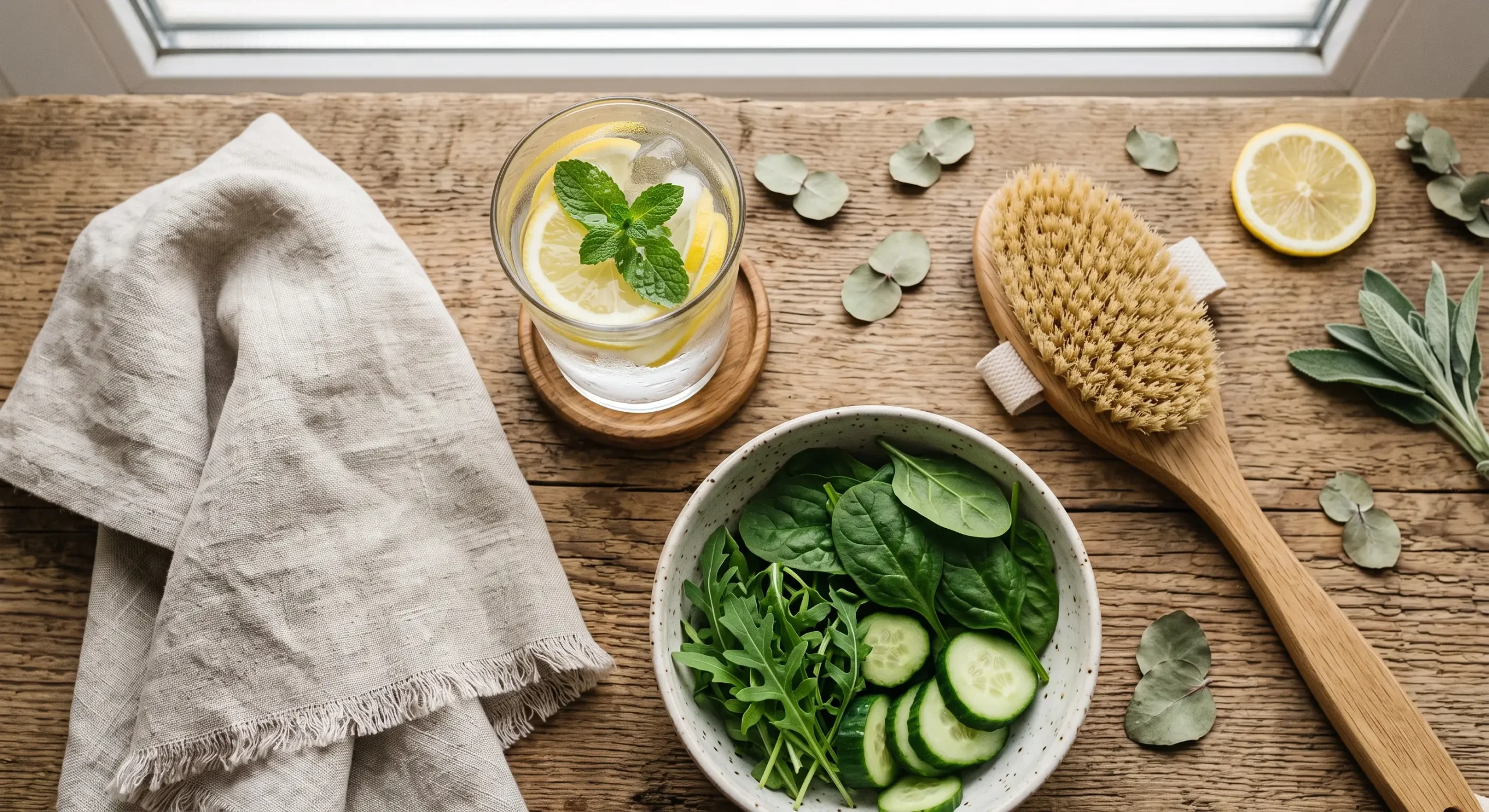 Healthy hydration and wellness preparation for a lymphatic drainage massage
